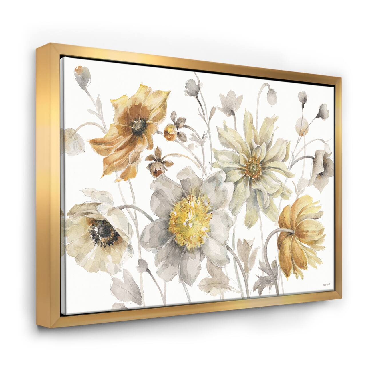 Designart - Fields of Gold Watercolor Flower VII - Traditional Canvas in Gold Frame
